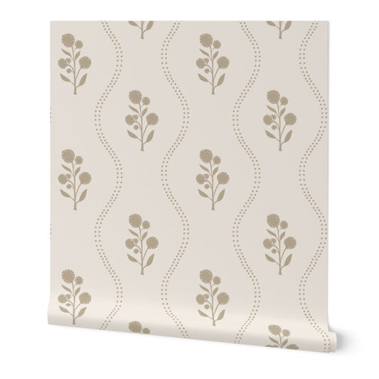 Wallpaper - Neutral Wildflower Stripe