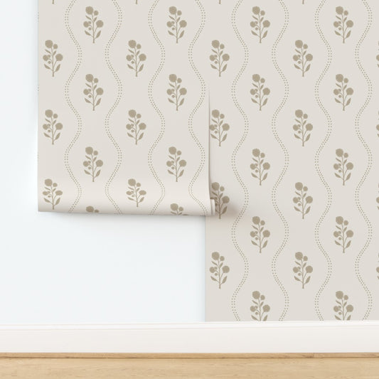Wallpaper - Neutral Wildflower Stripe
