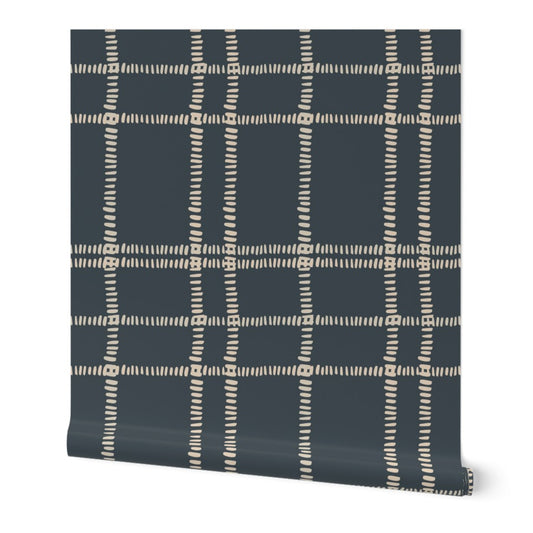 Wallpaper - Plaid Stitches in Navy