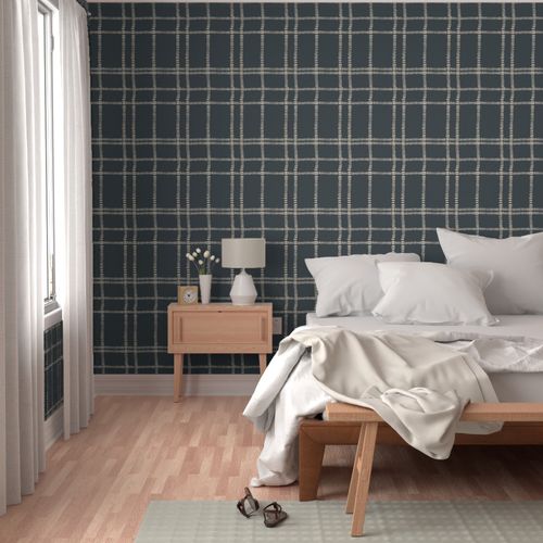 Wallpaper - Plaid Stitches in Navy