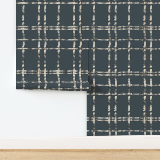 Wallpaper - Plaid Stitches in Navy