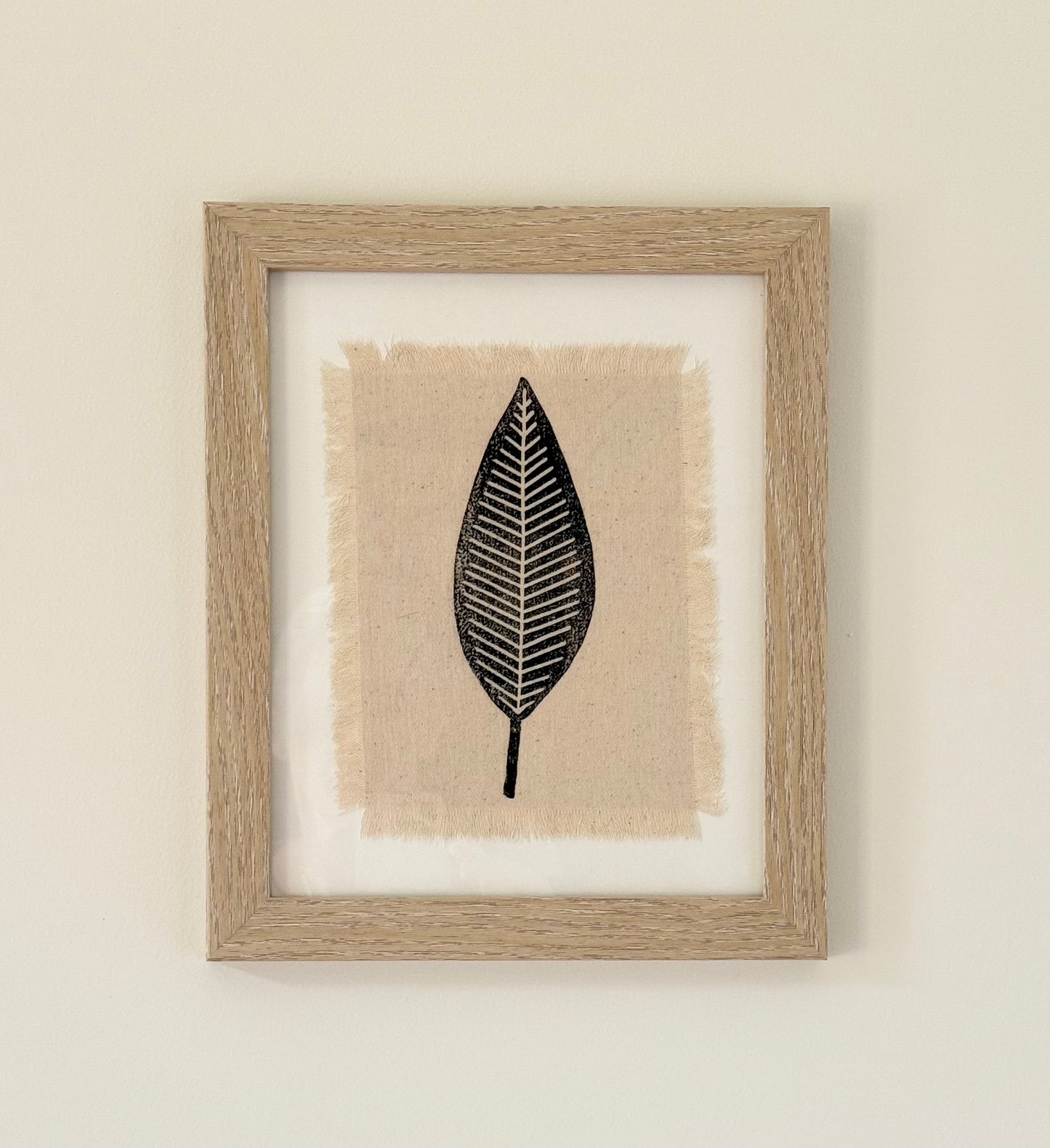 Block Printed Textile Art - Single Leaf