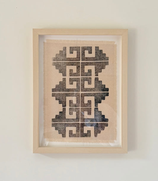 Block Printed Textile Art - Greek Key