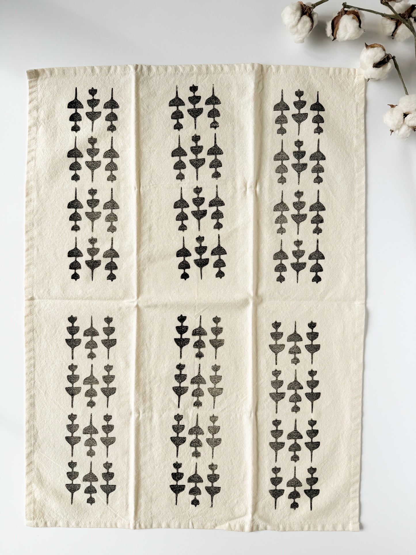 Tea Towel - Block Printed - Pod Flower
