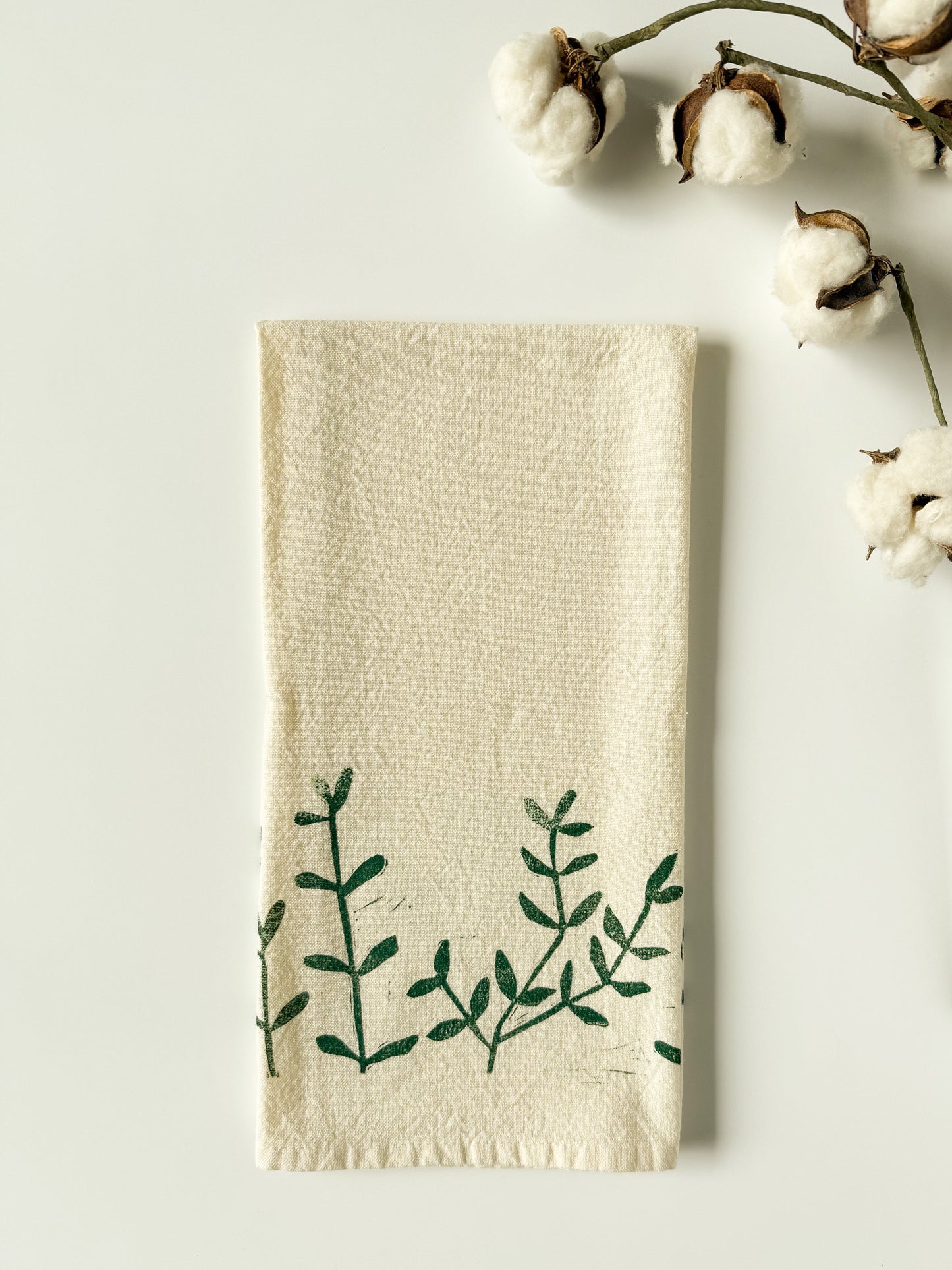 Tea Towel - Block Printed - Leafy Botanical