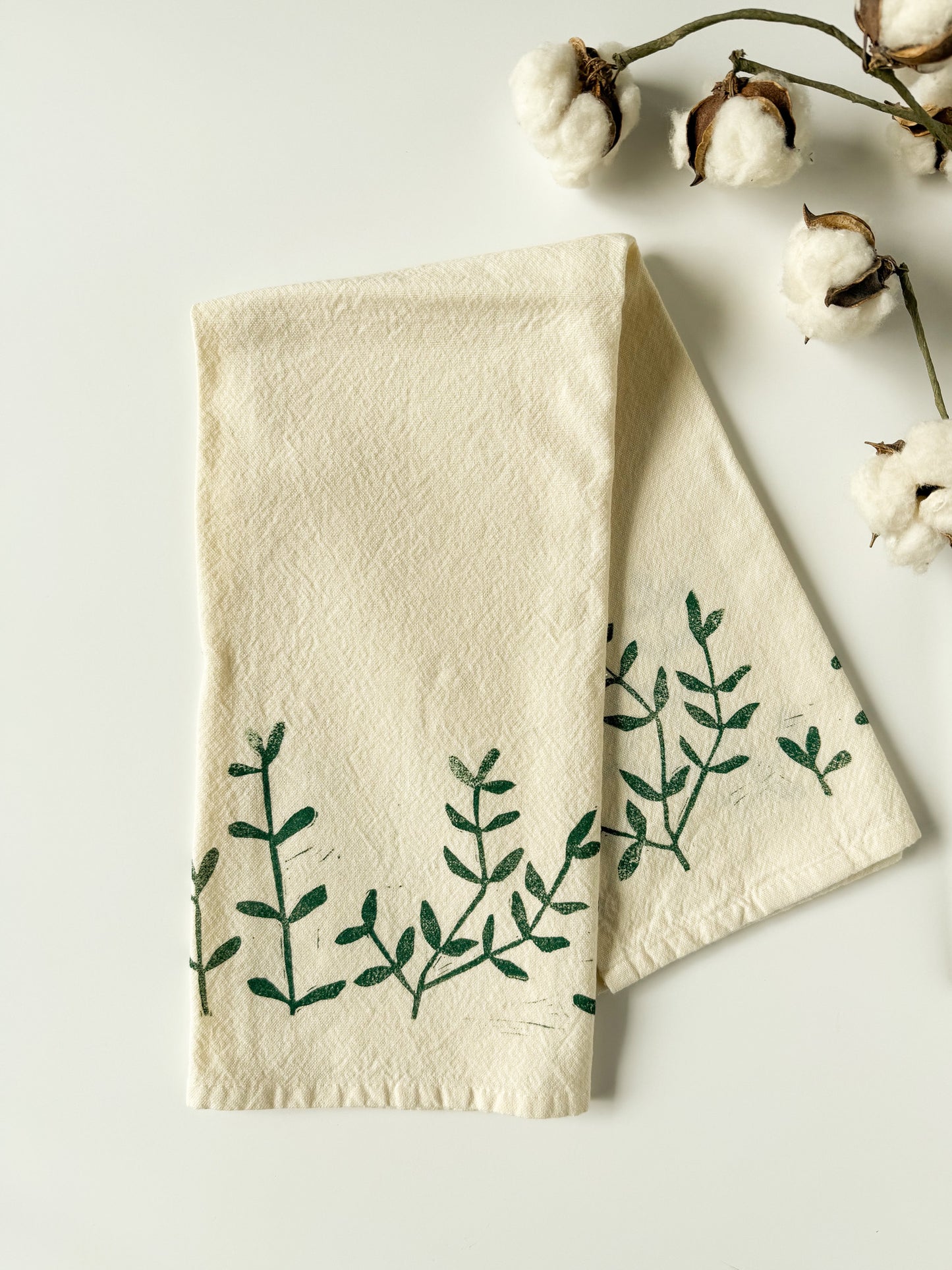 Tea Towel - Block Printed - Leafy Botanical