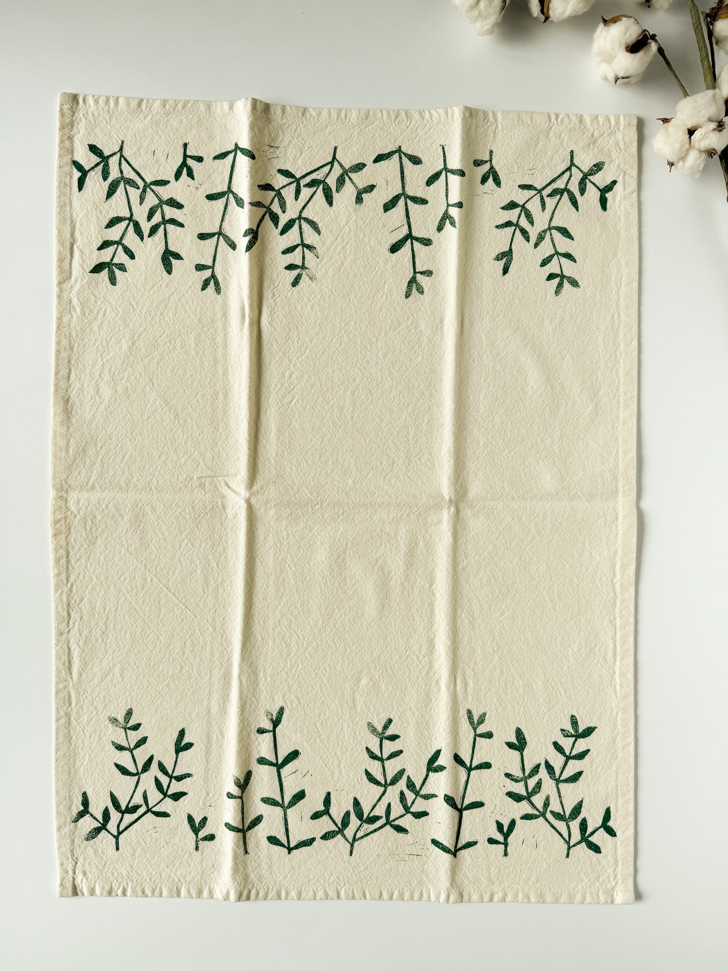 Tea Towel - Block Printed - Leafy Botanical
