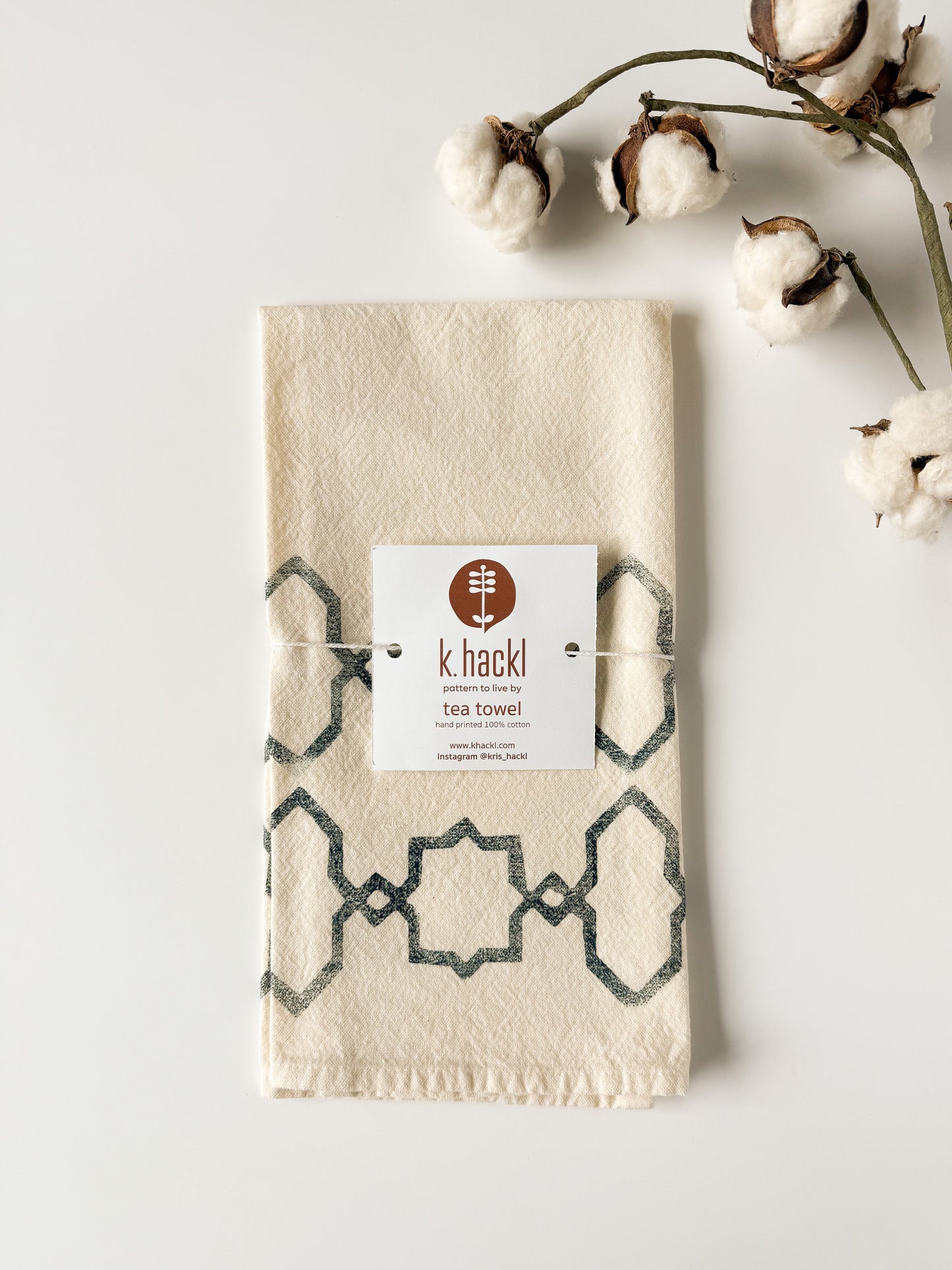 Tea Towel - Block Printed - Lattice Design