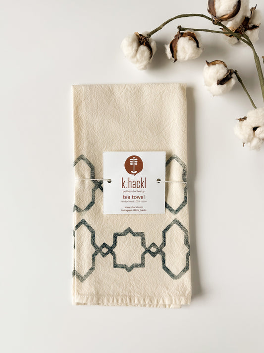 Tea Towel - Block Printed - Lattice Design