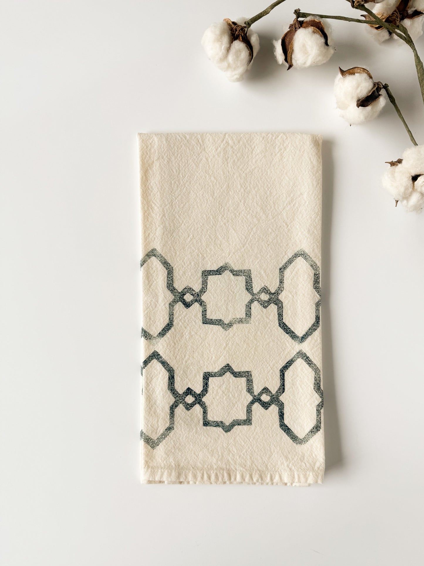 Tea Towel - Block Printed - Lattice Design