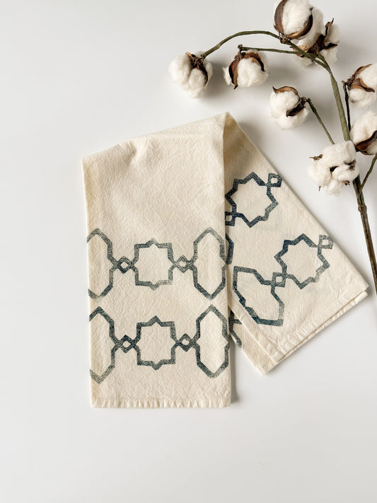 Tea Towel - Block Printed - Lattice Design