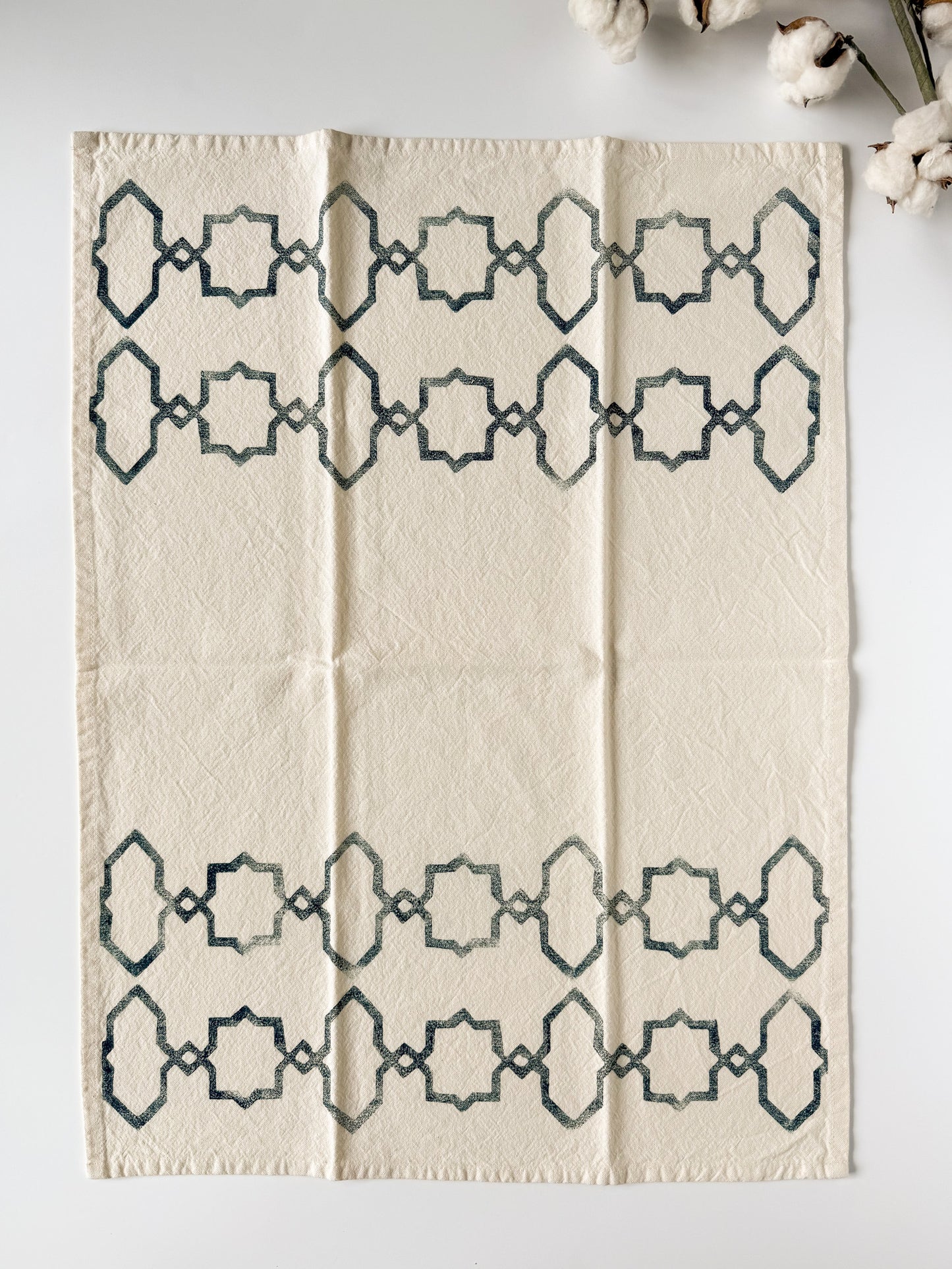 Tea Towel - Block Printed - Lattice Design