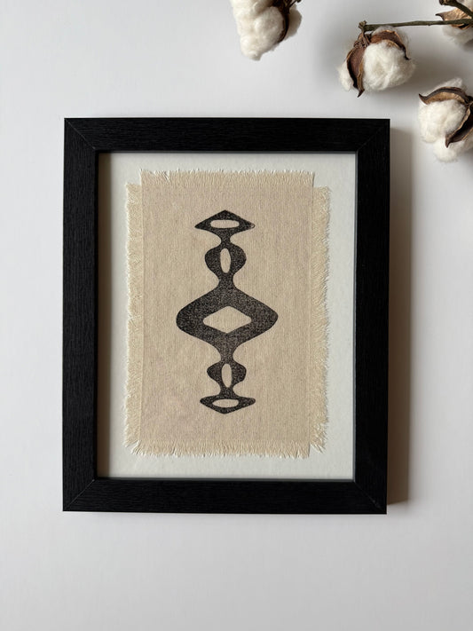 Block Printed Textile Art - Mod Organic w/Black Frame