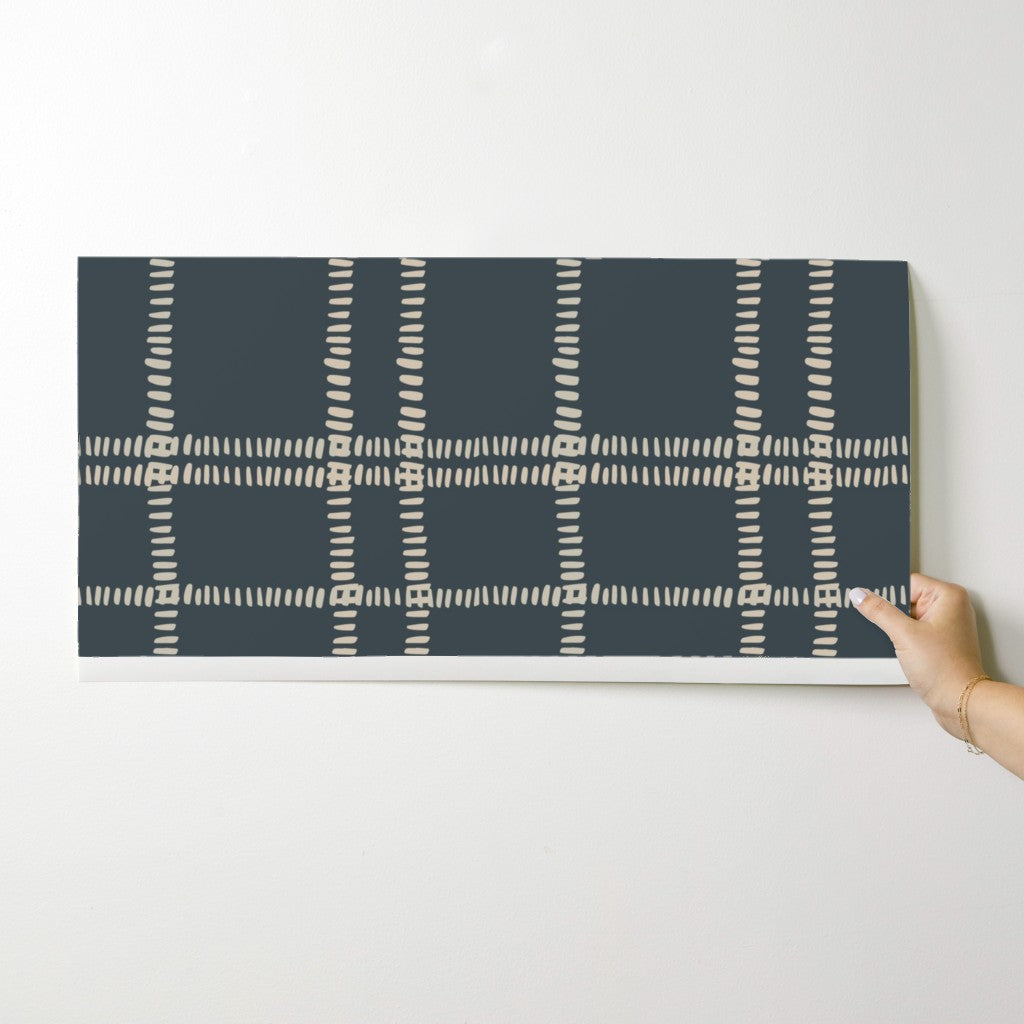 Wallpaper - Plaid Stitches in Navy
