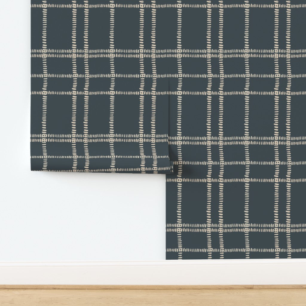 Wallpaper - Plaid Stitches in Navy