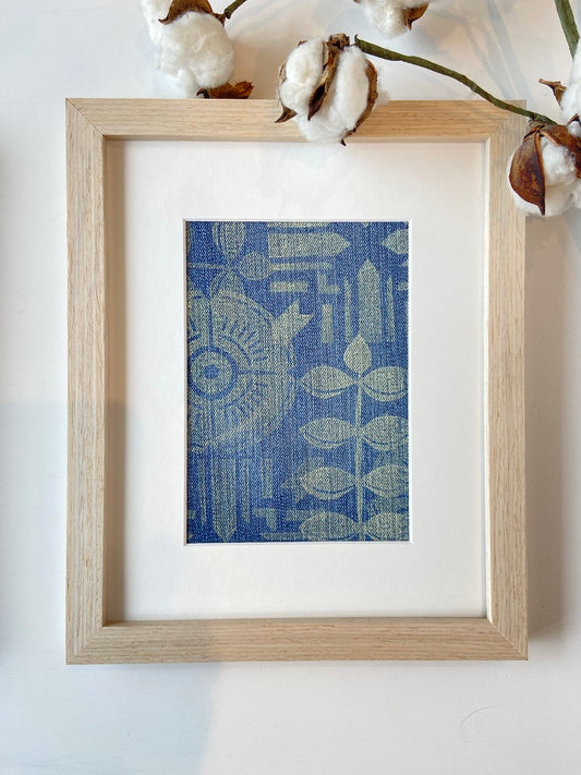 Block Printed Textile Art - Upcycled Denim