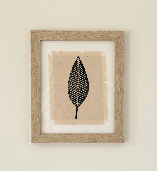 Block Printed Textile Art - Single Leaf