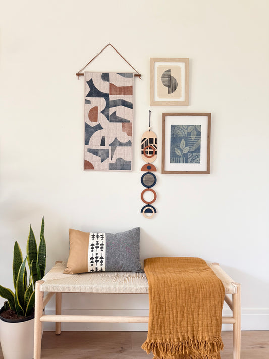 Block printed textile art - Semi Circles
