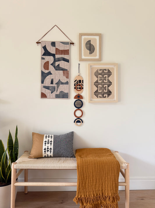 Block Printed Textile Art - Greek Key