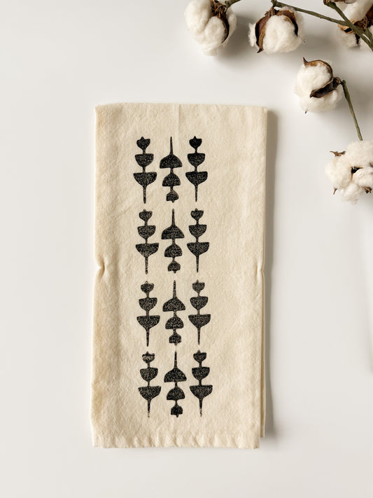 Tea Towel - Block Printed - Pod Flower
