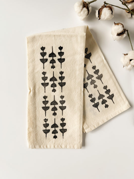 Tea Towel - Block Printed - Pod Flower
