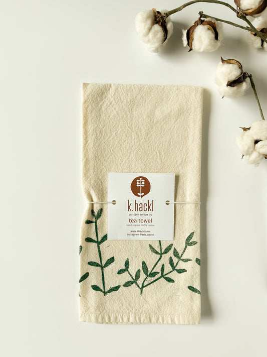 Tea Towel - Block Printed - Leafy Botanical