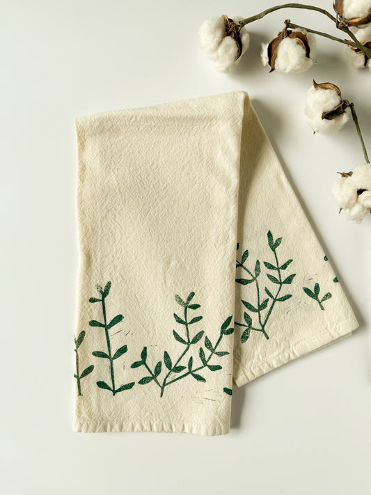Tea Towel - Block Printed - Leafy Botanical
