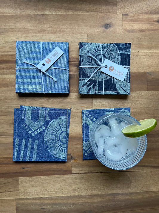 Block Printed Coasters - Upcycled Denim